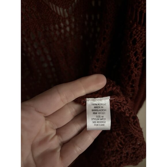 Charlotte Russ Long Burgandy Crochet Knitted Sweater Long Duster Open Front S - Picture 6 of 9